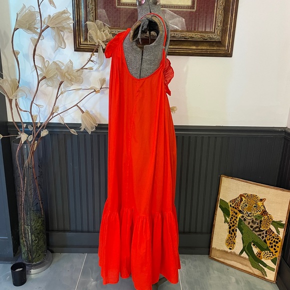 J. Crew Cotton Voile Ruffle Beach Low Back Bright Cotton Maxi Dress Sz L/XL 🧡🎀 - Picture 6 of 12